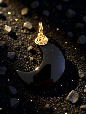Black Jasper Crescent Moon Pendant ~ Dark Moon Goddess Witchy Magic Goth